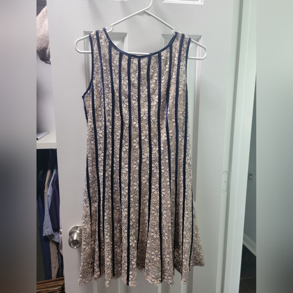 SLNY Lace Dress with Navy Accents